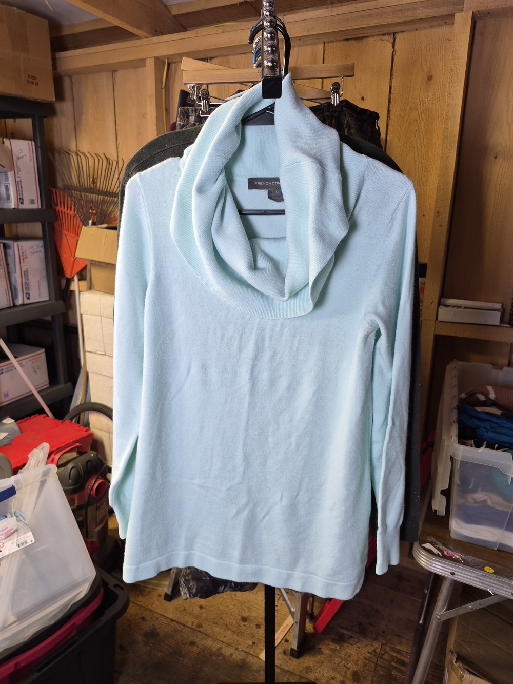 French Connection Light Aqua Cowl Neck Sweater Bin 56